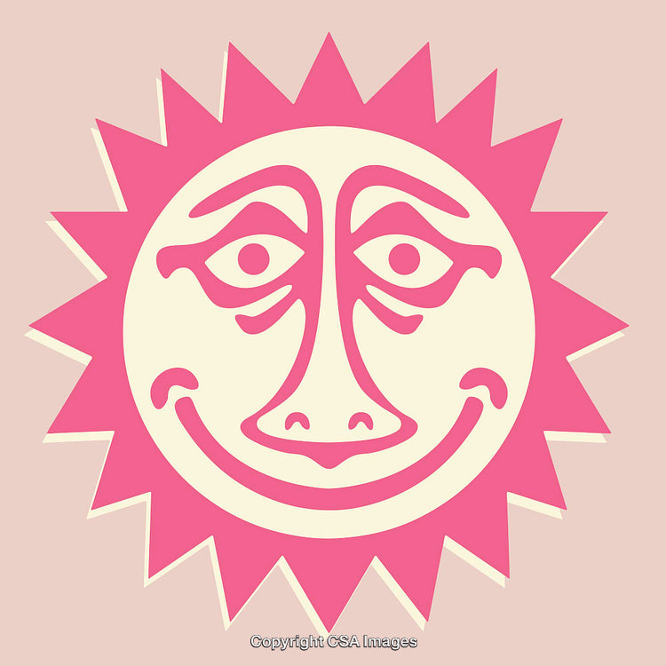 Vibrant Pink Sun Face Line Art on Soft Background