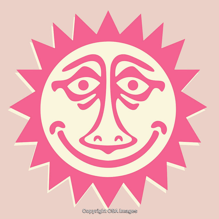 Vibrant Pink Sun Face Line Art on Soft Background