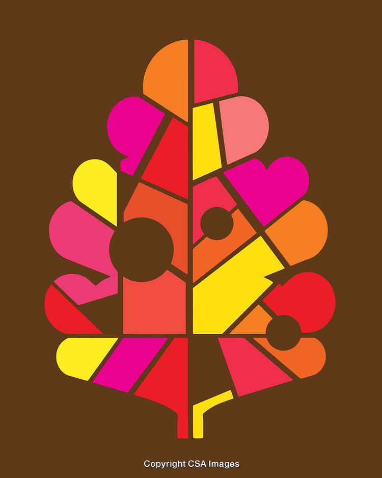 Colorful Abstract Tree Design in Bright Autumn Palette on Brown Background