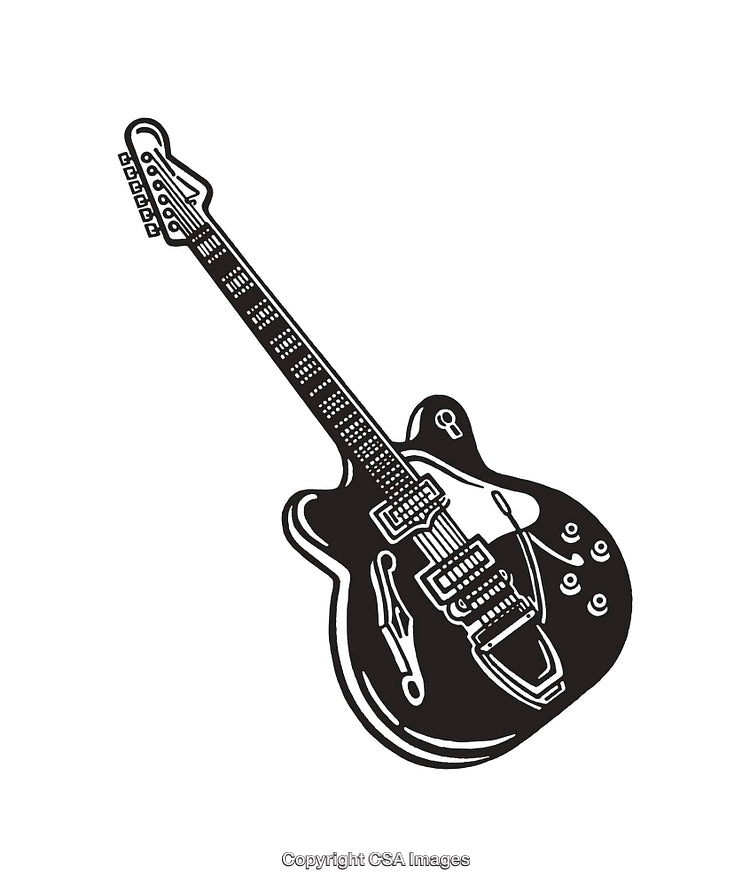 Black and White Line Art of a Semi-Hollow Electric Guitar