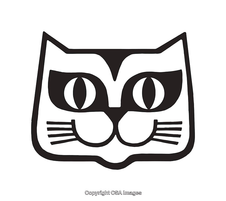 Black and White Line Art Illustration of a Cat Face