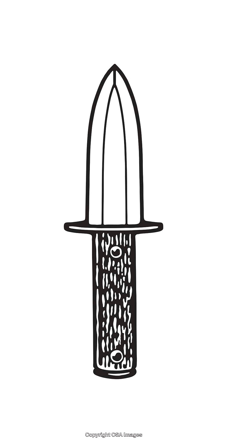 Black and White Line Art Illustration of a Stylized Knife Design