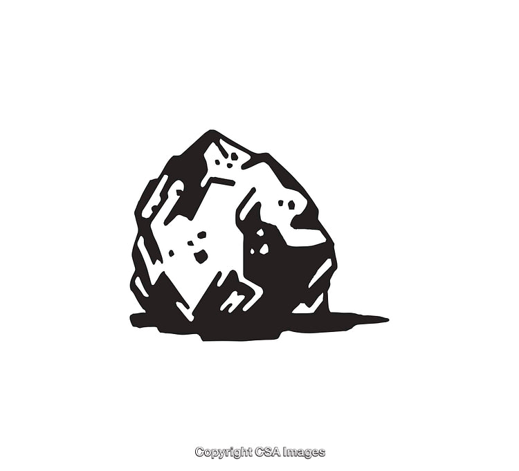 Black and White Line Art Illustration of a Geometric Rock