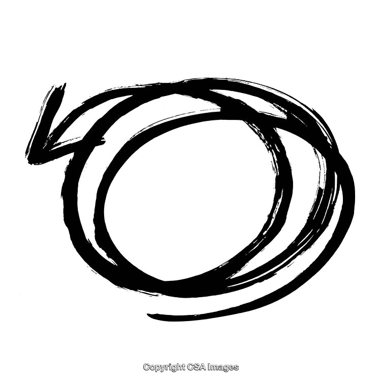 Abstract Black Ink Circle Brushstroke on a White Background