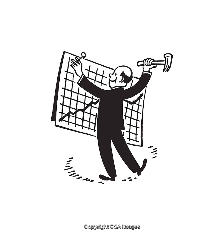 Black And White Illustration of a Businessman Adjusting a Financial Chart
