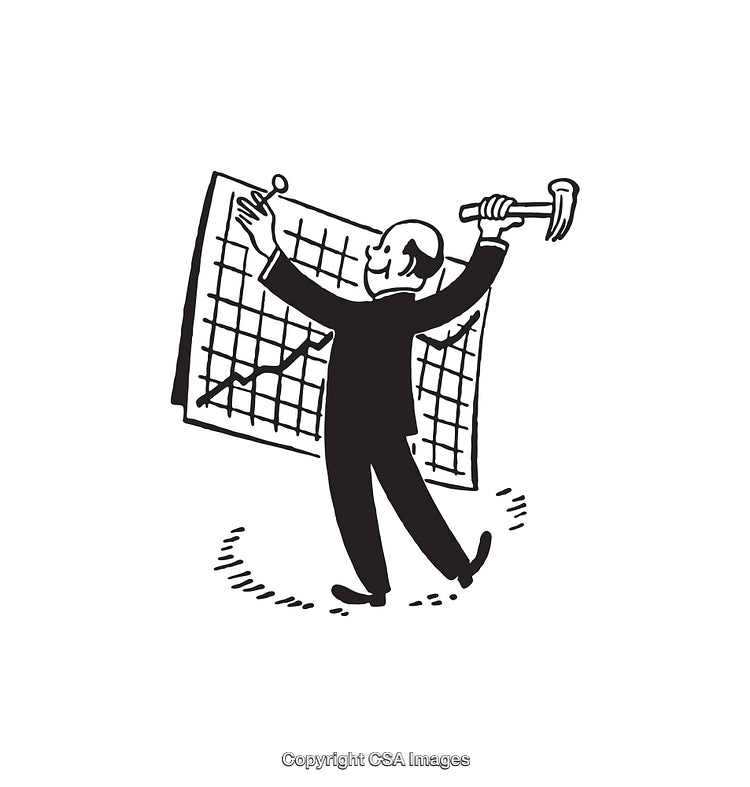 Black And White Illustration of a Businessman Adjusting a Financial Chart