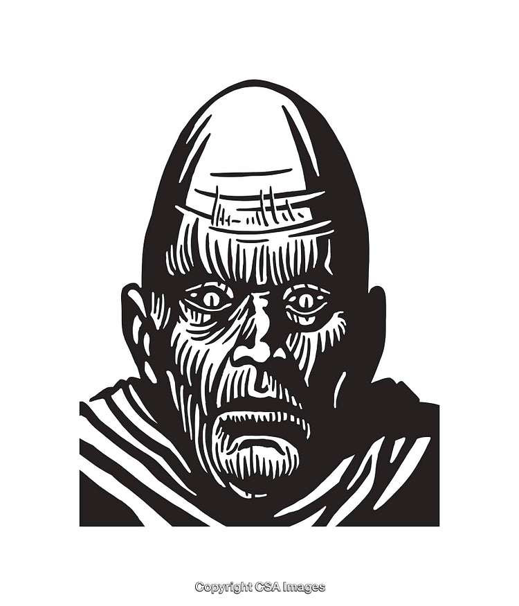 Black and White Line Art Illustration of a Mysterious Monk