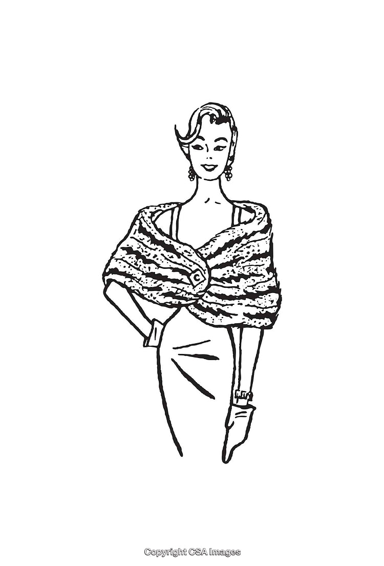 Elegant Line Art of Fashionable Woman in Classic Outfit