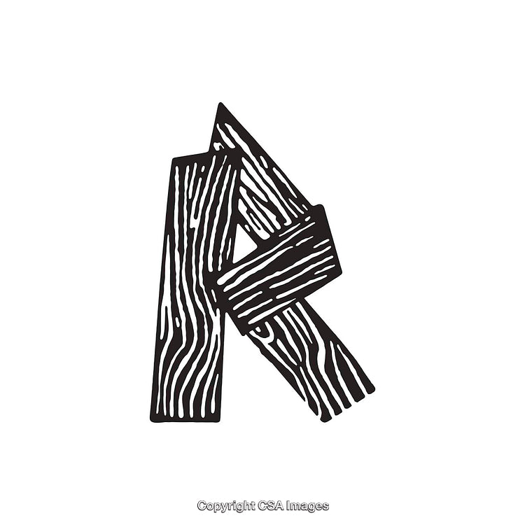 Stylized Letter R with Abstract Wooden Texture Design
