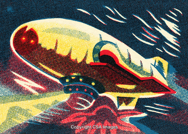 Vibrant Retro Illustration of a Futuristic Spaceship in Bright Colors