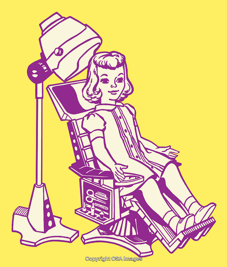 Retro Style Illustration of Girl in Beauty Salon Hat Dryer