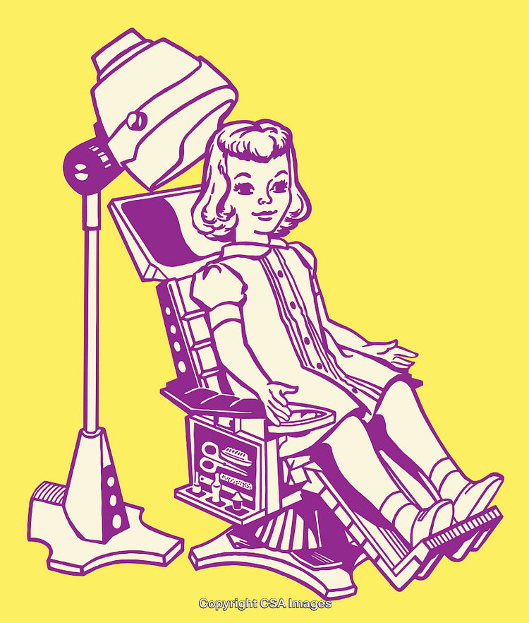 Retro Style Illustration of Girl in Beauty Salon Hat Dryer