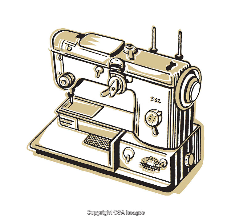 Vintage Sewing Machine Illustration with Detailed Artistic Design in Retro Style