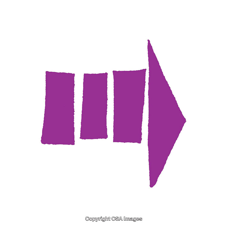 Purple Geometric Arrow Symbol with Abstract Shapes on White Background