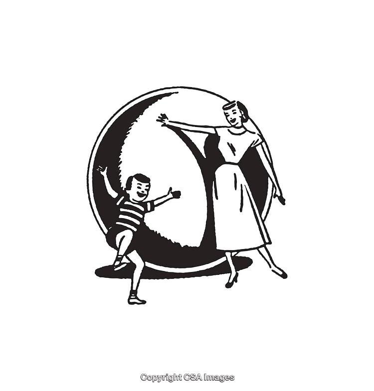 Black and White Vintage Line Art of Family Bonding