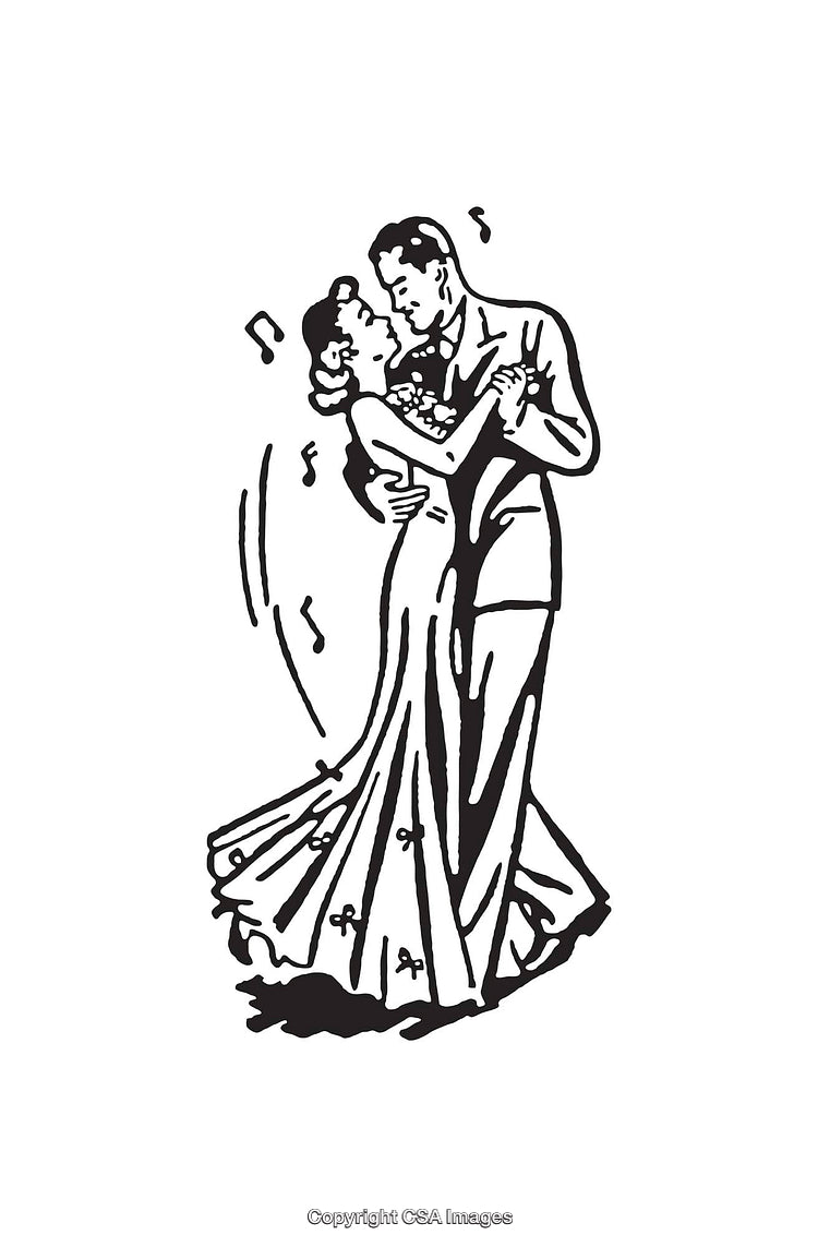 Elegant Couple Dancing Gracefully in Black and White Line Art