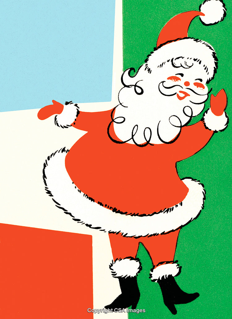 Playful Vintage Santa Illustration in Bright Red and White Colors