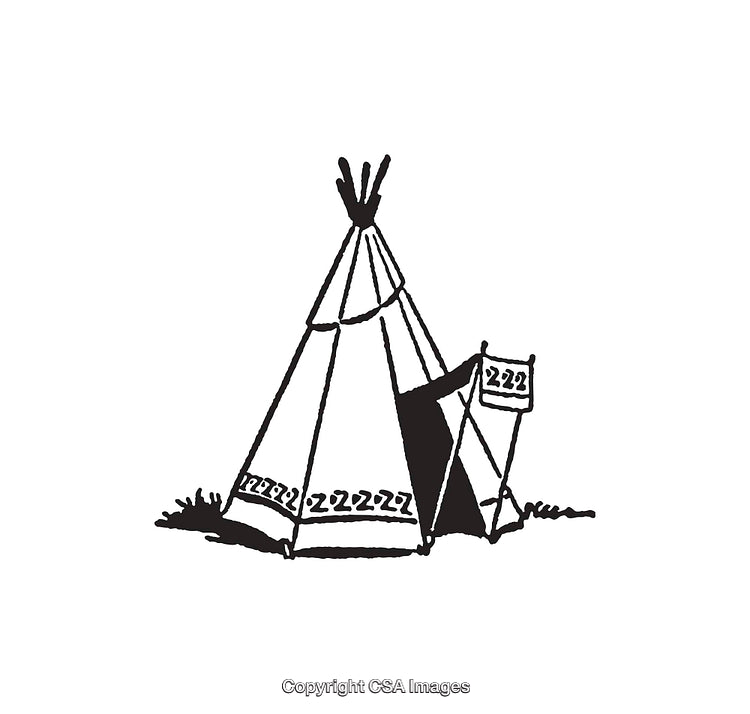 Black and White Illustration of a Traditional Teepee Tent