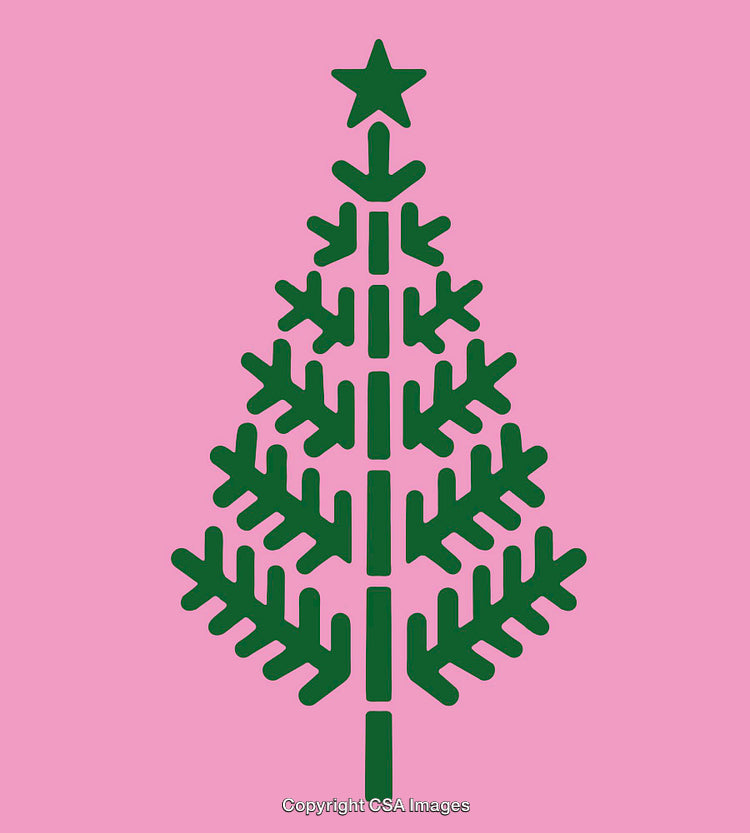 Modern Green Christmas Tree Illustration on a Pink Background