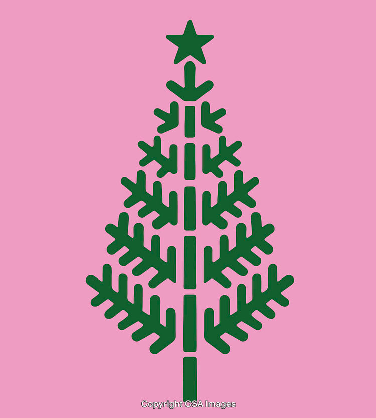 Modern Green Christmas Tree Illustration on a Pink Background