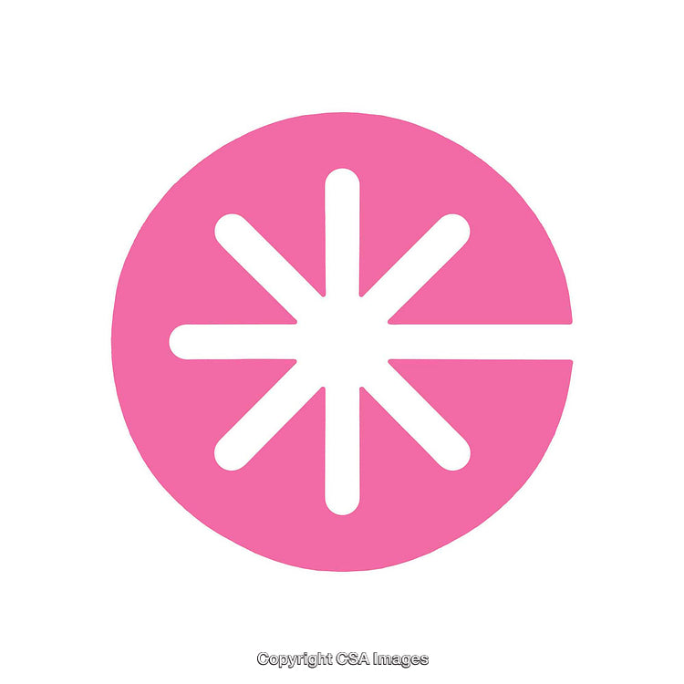 Pink Circular Icon with Bold Asterisk Design
