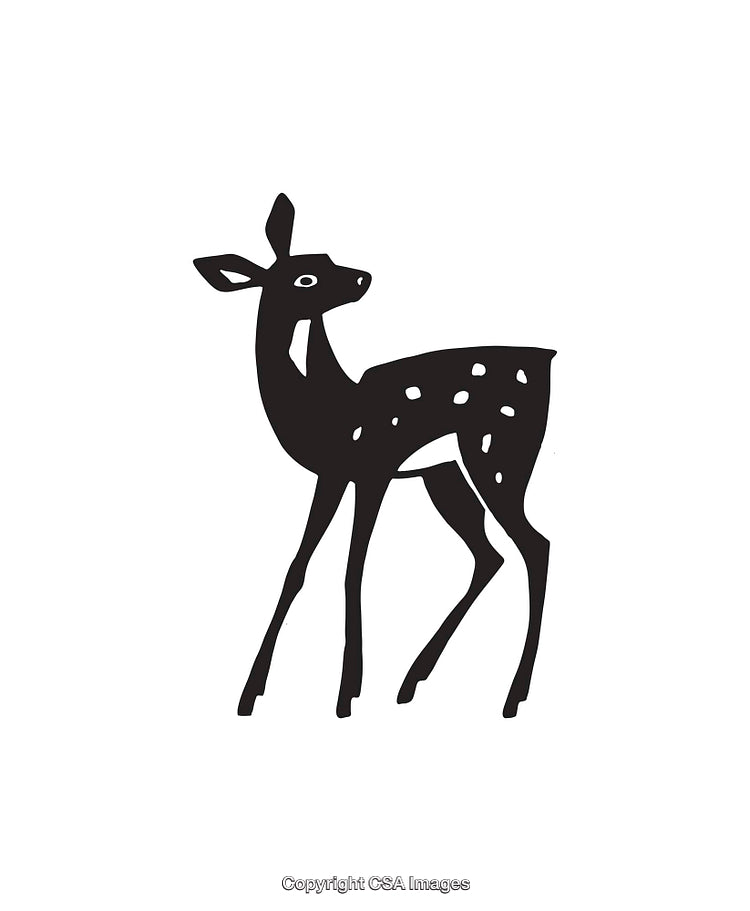 Stylized Black And White Icon of a Young Deer Standing