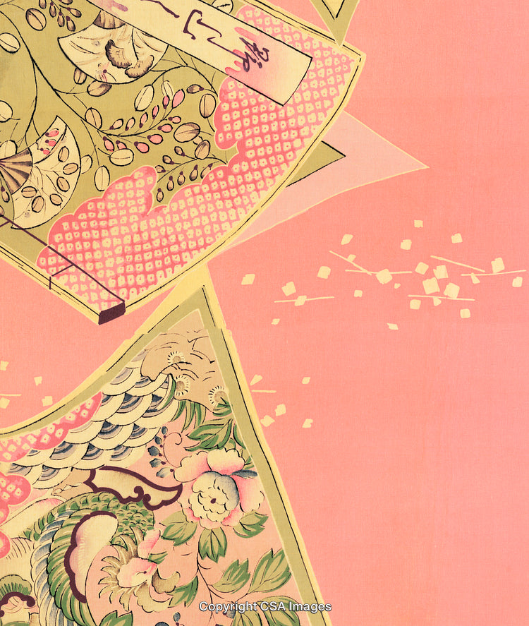 Artistic Floral Illustration in Pink Tones With Abstract Japanese Motifs