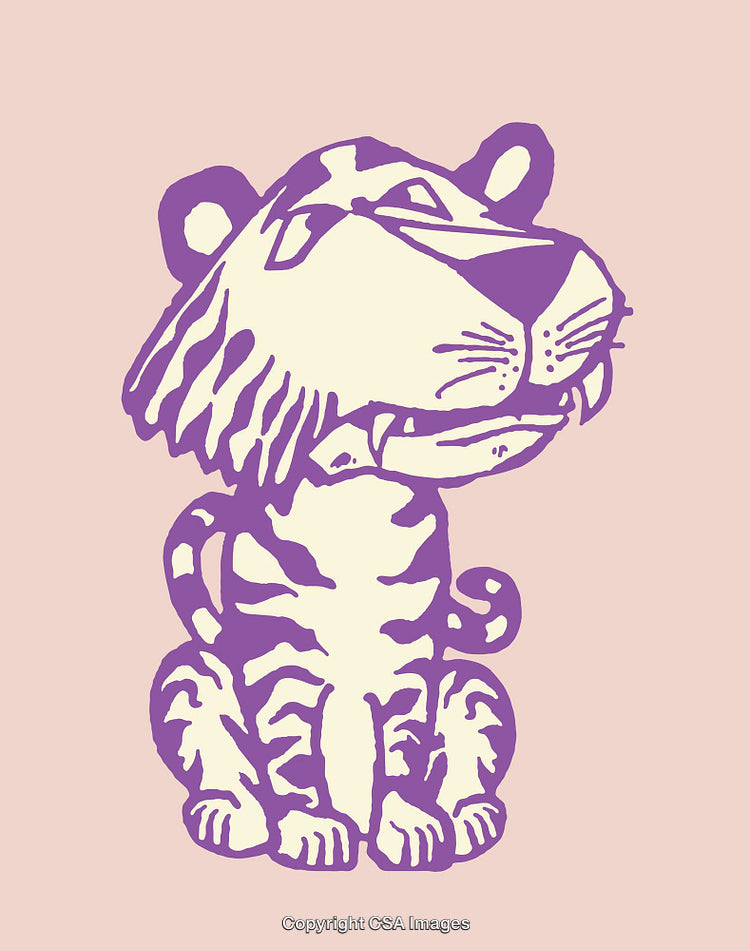 Colorful Cartoon Tiger Illustration on a Soft Pink Background