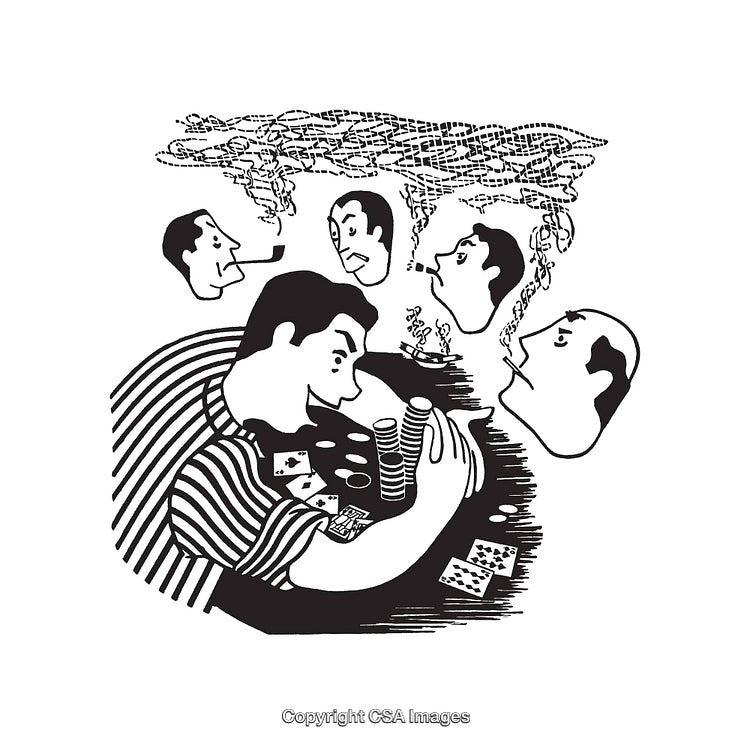 Black and White Art Depicting Poker Players and Strategies