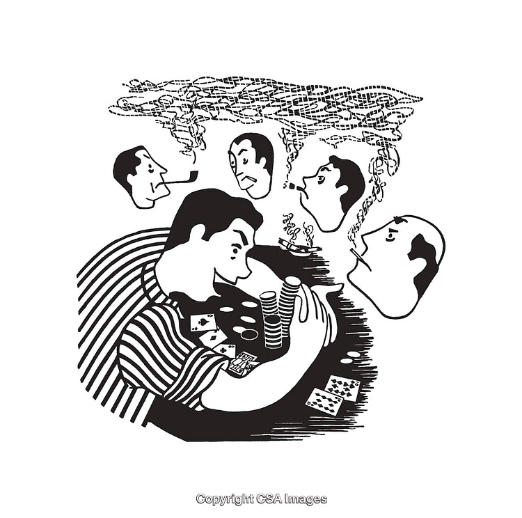 Black and White Art Depicting Poker Players and Strategies