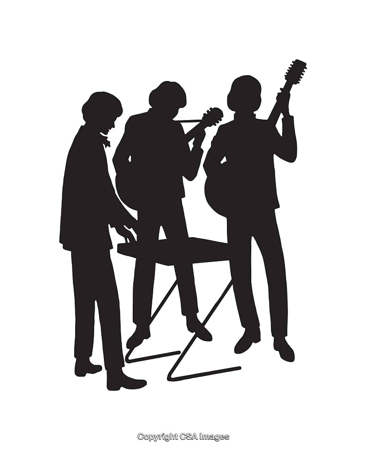 Silhouette of Musicians Playing Instruments in a Band Performance Setting