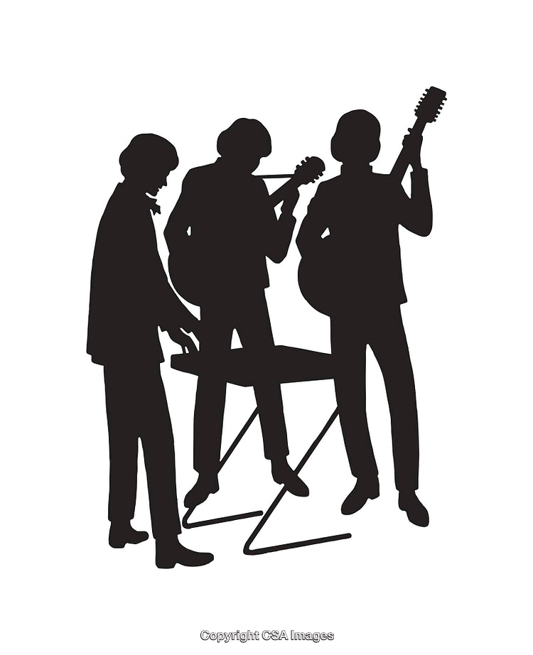 Silhouette of Musicians Playing Instruments in a Band Performance Setting