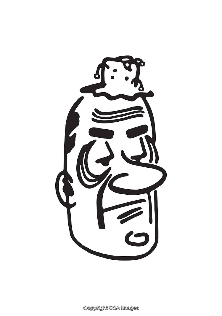 Black and White Line Art Illustration of a Quirky Character Face