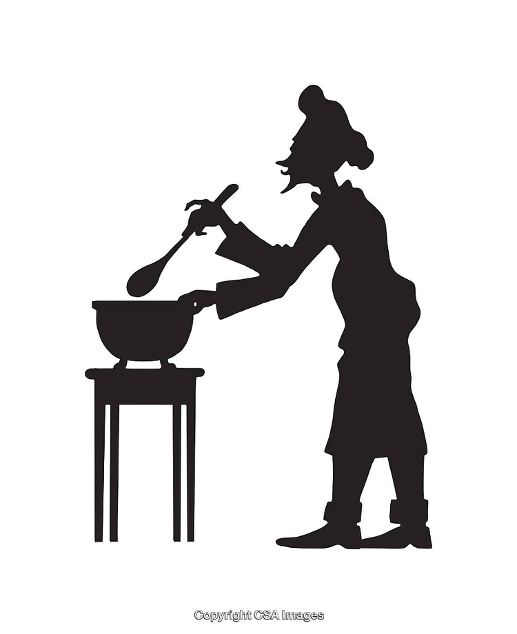 Black And White Line Art of a Chef Stirring a Pot with Ladle