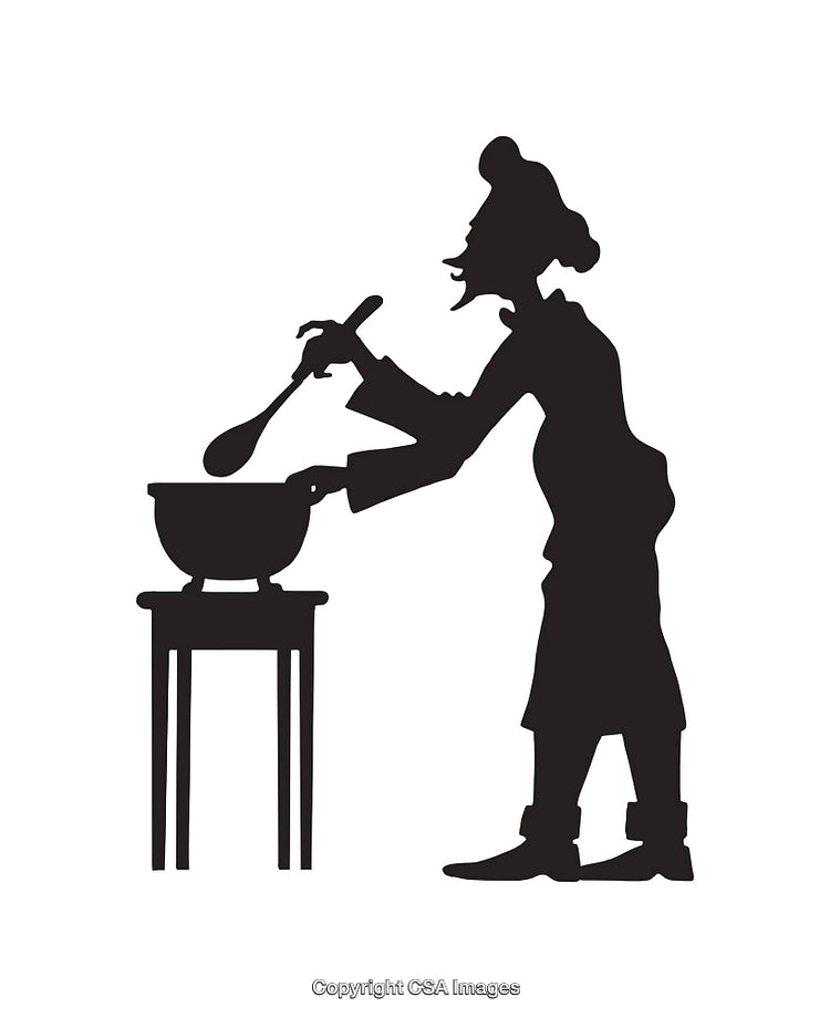 Black And White Line Art of a Chef Stirring a Pot with Ladle