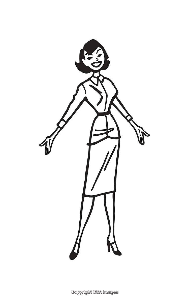 Black and White Line Art of a Woman Dressed Professionally