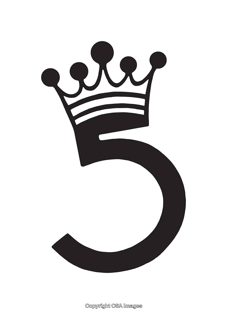 Black Number Five With a Crown Artistic Design on White