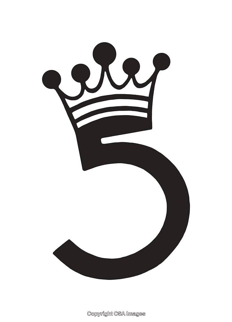 Black Number Five With a Crown Artistic Design on White