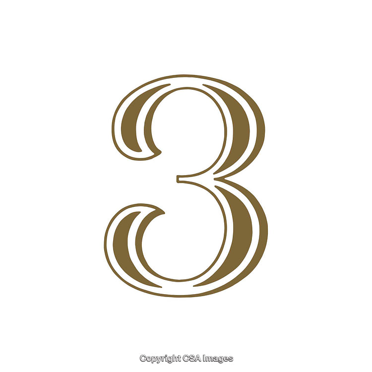 Elegant Gold Number Three Design on White Background