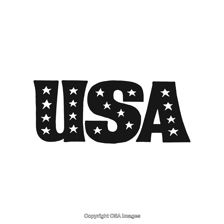 Vintage Black Text USA with Stars on White Background