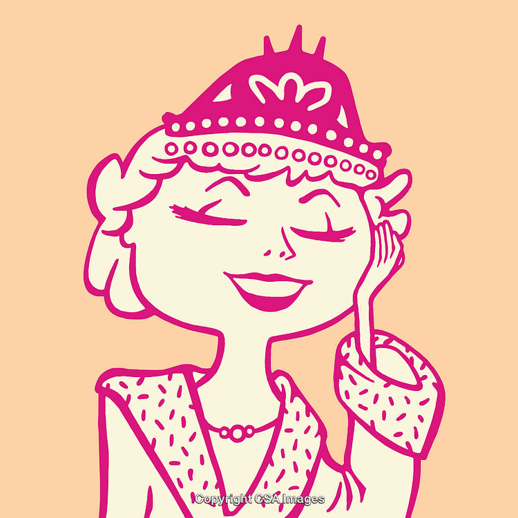 Stylized Illustration of a Crowned Lady in Color Line Art Style