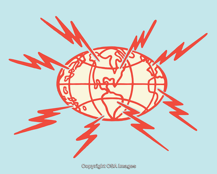 Colorful Illustration of a Global Network with Thunderbolts