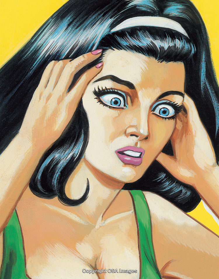 Pop Art Illustration of a Surprised Woman with a Yellow Background