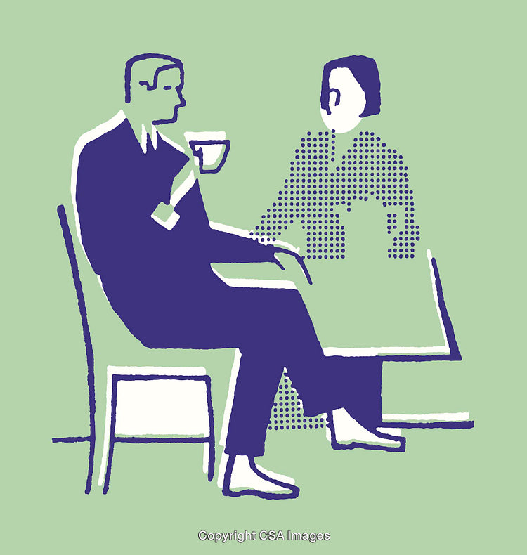 Business Discussion Over Coffee in Modern Minimalistic Artistic Style