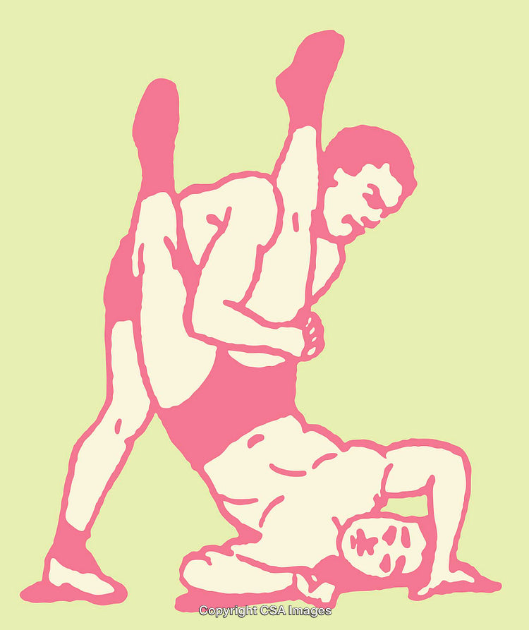 Abstract Illustration of Wrestling Athletes in Dynamic Motion and Contrasting Colors