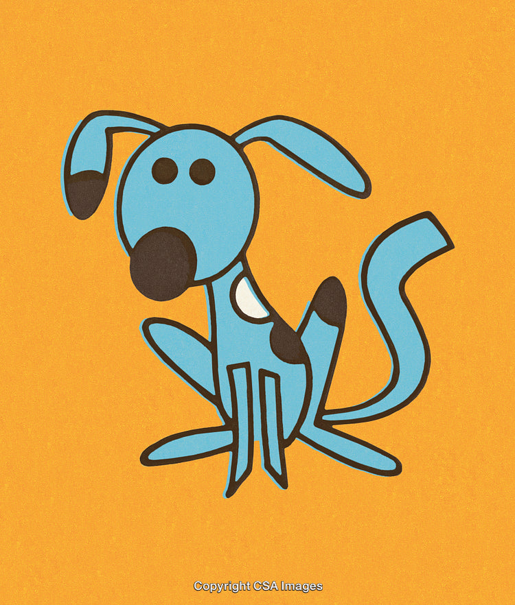 Colorful Cartoon Illustration of a Blue Dog on an Orange Background