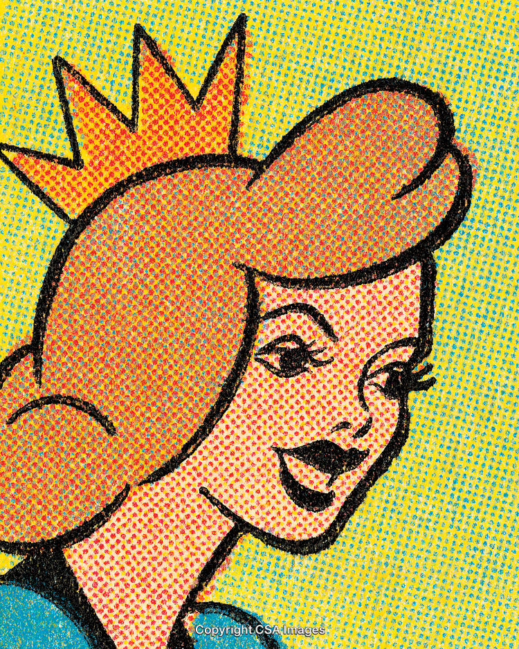 Illustration of a Crowned Woman in Vintage Comic Pop Art Style