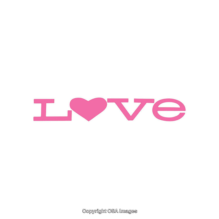 Pink Love Typography with Heart Icon on White Background