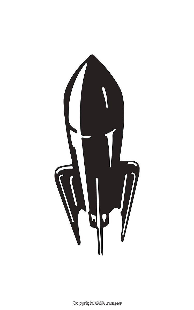 Black And White Retro Rocket Ship Silhouette Illustration
