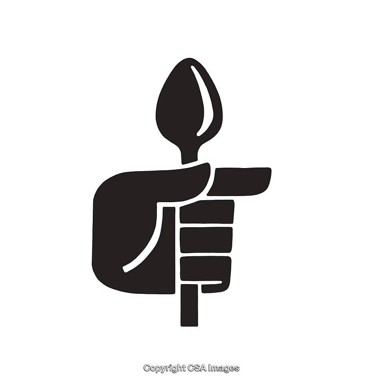 Minimalist Black and White Line Art of Hand Holding a Spoon